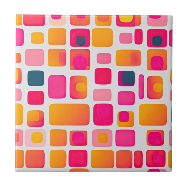 Colourful Square Blocks Abstract Pattern Retro Ceramic Tile (Front)
