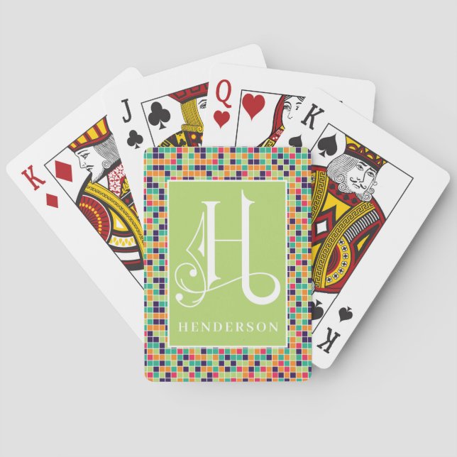 Colourful Square Blocks  H Monogram Playin Playing Cards (Back)