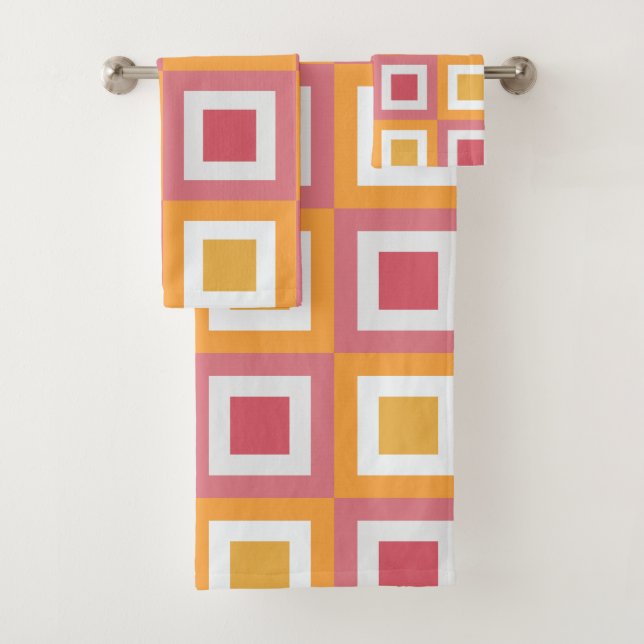 Colourful Square Geometric Pattern  Bath Towel Set (Insitu)
