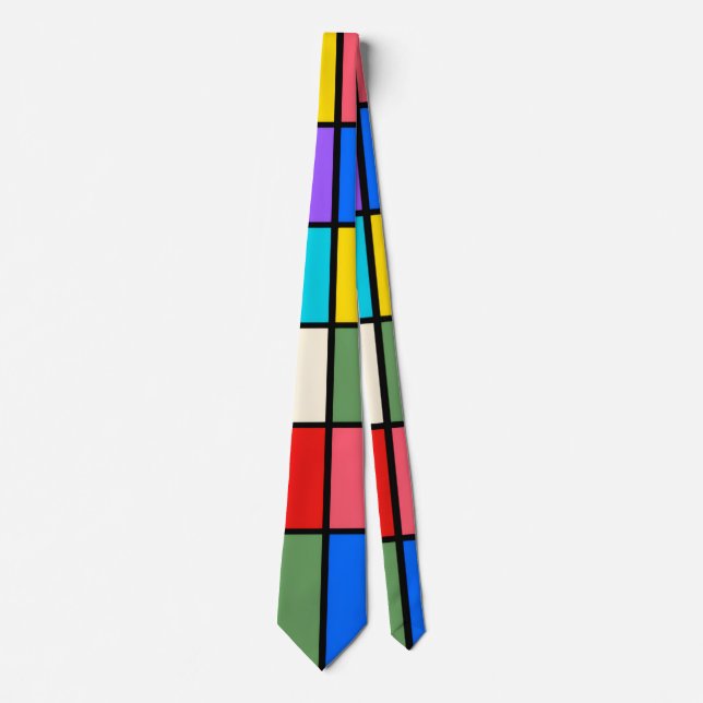 Colourful Square Grid Socks – Retro Geometric Tie (Front)