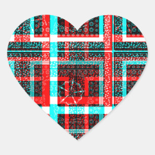 Colourful Square Maze geometrical chequered patte Heart Sticker