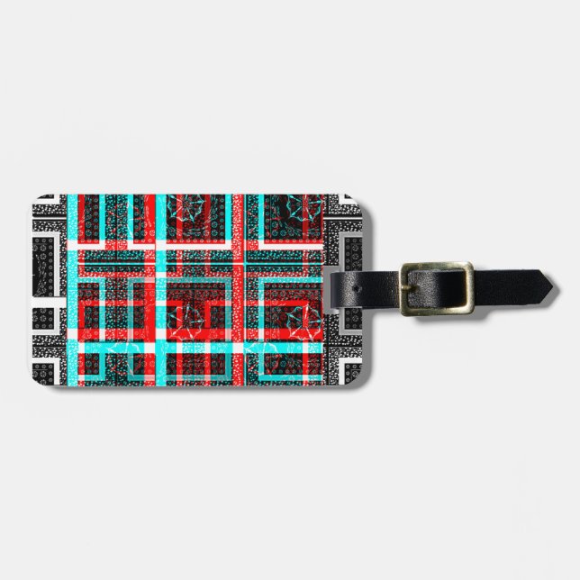 Colourful Square Maze  geometrical chequered patte Luggage Tag (Front Horizontal)