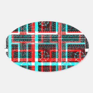 Colourful Square Maze geometrical chequered patte Oval Sticker