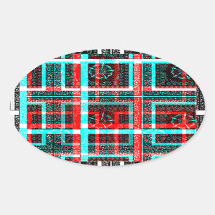 Colourful Square Maze geometrical chequered patte Oval Sticker