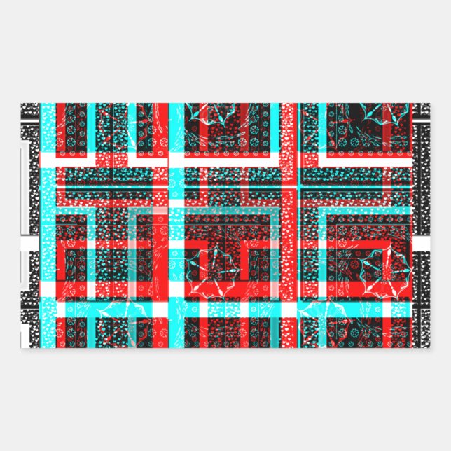 Colourful Square Maze  geometrical chequered patte Rectangular Sticker (Front)