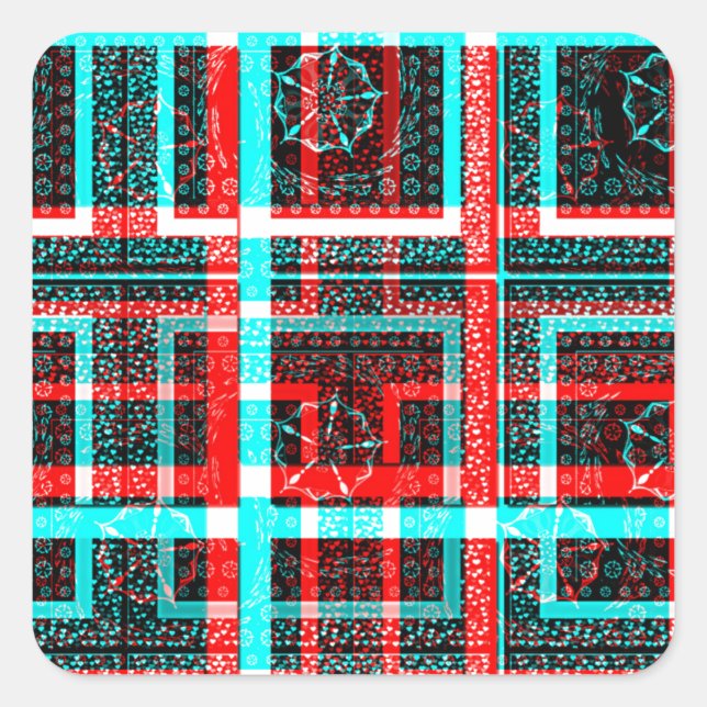 Colourful Square Maze  geometrical chequered patte Sticker (Front)