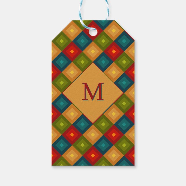 Colourful square pattern  gift tags (Front)