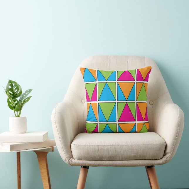 Colourful Square Triangle Geometric Cushion (Chair)