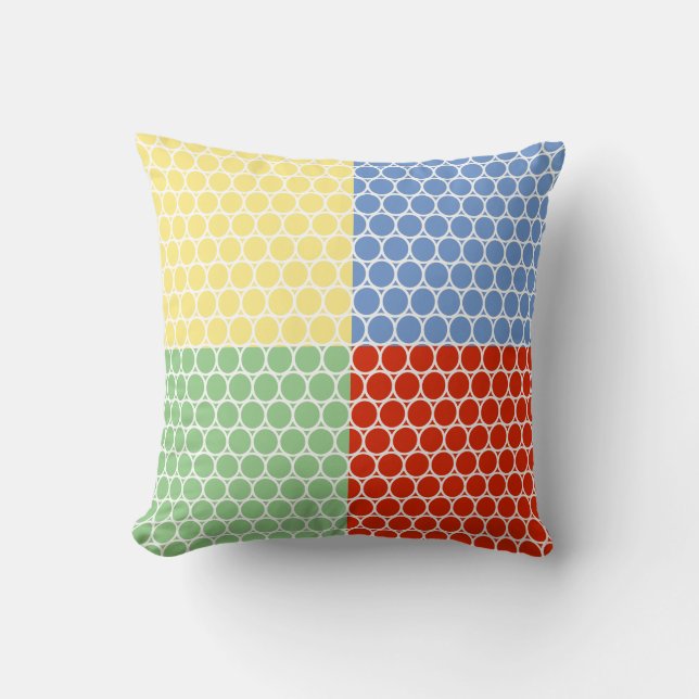 Colourful Squares and White Circles Cushion (Front)