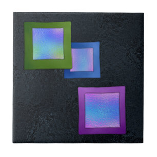 Colourful Squares Black Dichroic Fused Glass Look Ceramic Tile