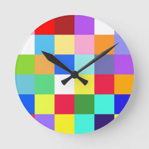Colourful squares checks round clock