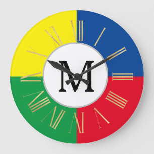 Colourful Squares Custom Monogram Initial Large Clock