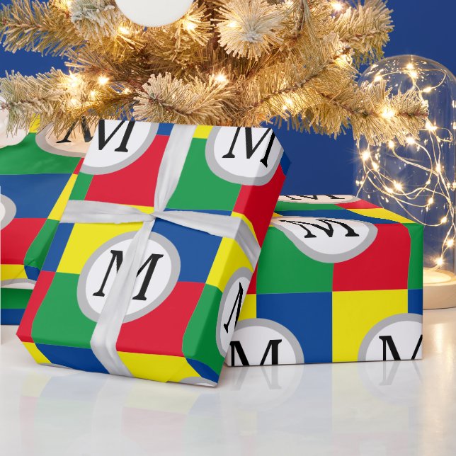 Colourful Squares Custom Monogram Initial Wrapping Paper (Holidays)