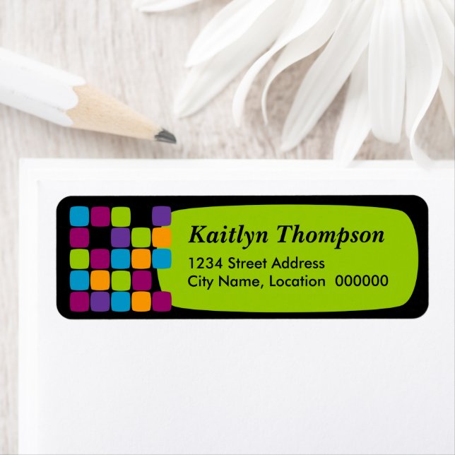 Colourful Squares Green Return Address Labels (Insitu)