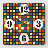 Colourful Squares in Primary Colours Wall Clock