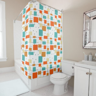 Colourful Squares Lines Retro Mid Century Modern Shower Curtain