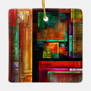 Colourful Squares Modern Abstract Art Pattern #04 Ceramic Ornament