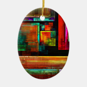 Colourful Squares Modern Abstract Art Pattern #04 Ceramic Ornament