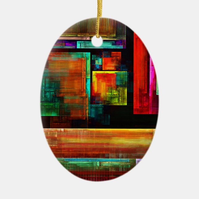 Colourful Squares Modern Abstract Art Pattern #04 Ceramic Ornament (Front)