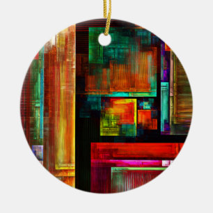Colourful Squares Modern Abstract Art Pattern #04 Ceramic Ornament