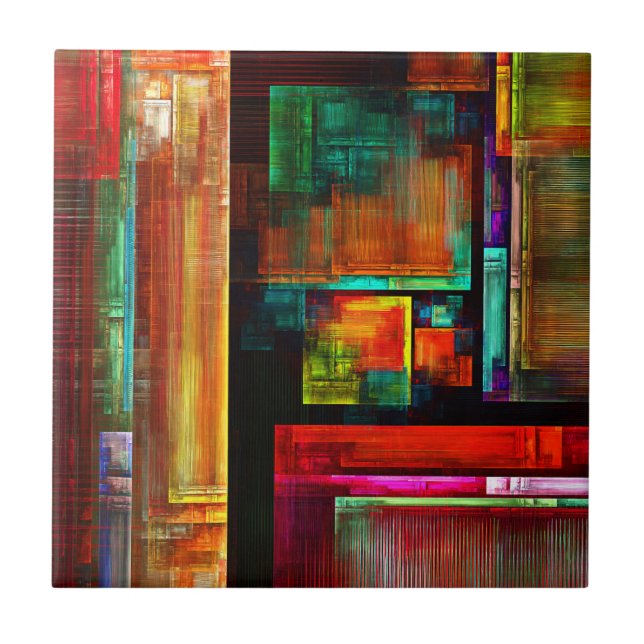 Colourful Squares Modern Abstract Art Pattern #04 Ceramic Tile (Front)