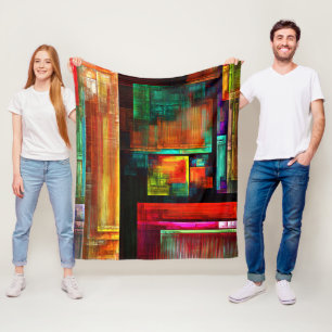 Colourful Squares Modern Abstract Art Pattern #04 Fleece Blanket