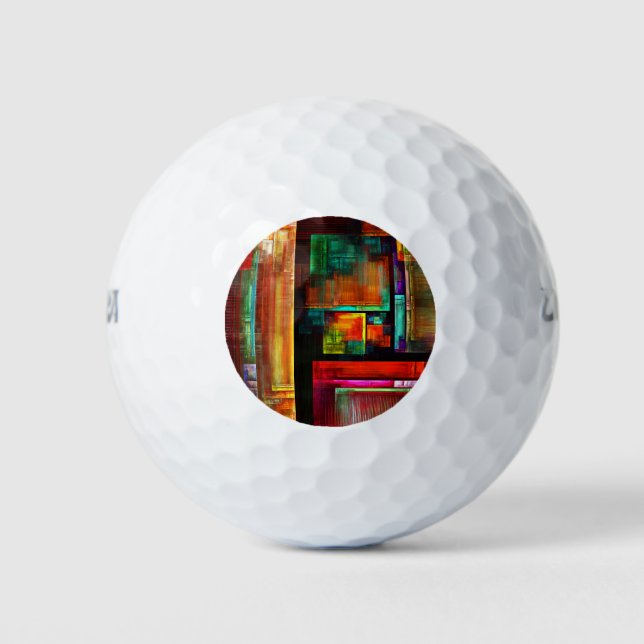 Colourful Squares Modern Abstract Art Pattern #04 Golf Balls (Front)