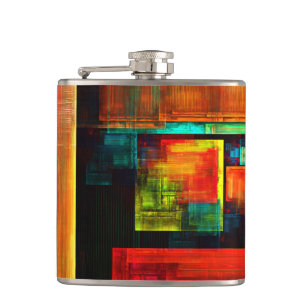 Colourful Squares Modern Abstract Art Pattern #04 Hip Flask