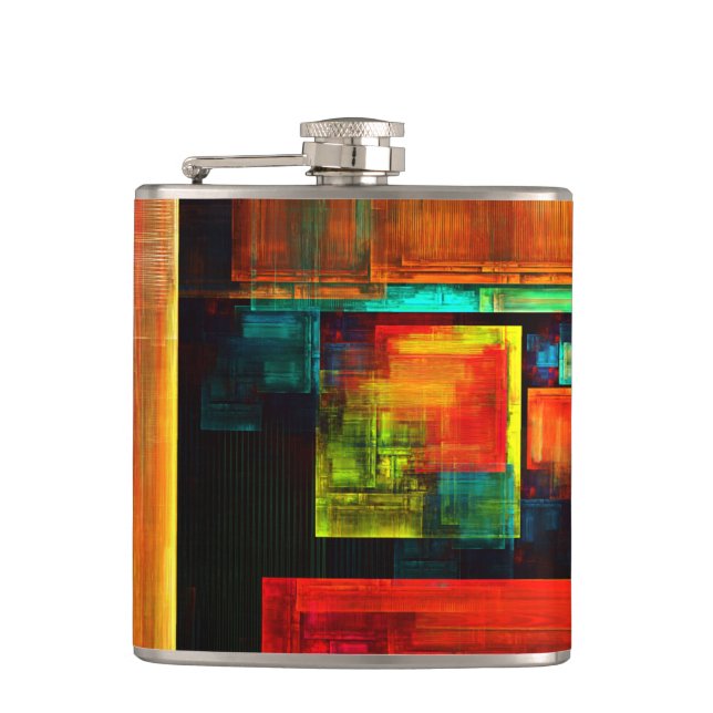 Colourful Squares Modern Abstract Art Pattern #04 Hip Flask (Front)