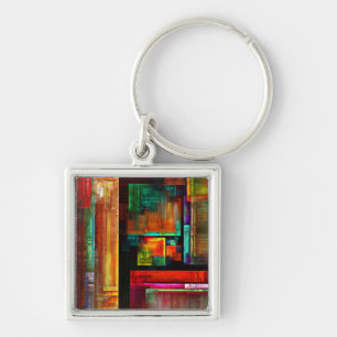 Colourful Squares Modern Abstract Art Pattern #04 Key Ring