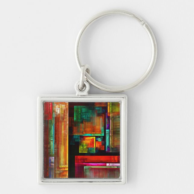 Colourful Squares Modern Abstract Art Pattern #04 Key Ring (Front)