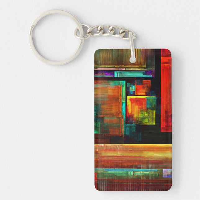 Colourful Squares Modern Abstract Art Pattern #04 Key Ring (Front)