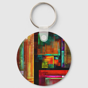Colourful Squares Modern Abstract Art Pattern #04 Key Ring