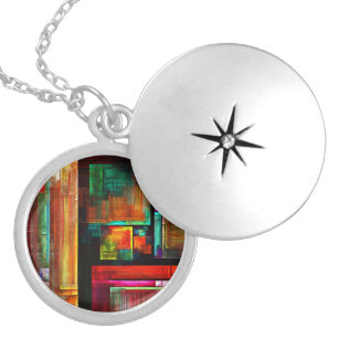 Colourful Squares Modern Abstract Art Pattern #04 Locket Necklace