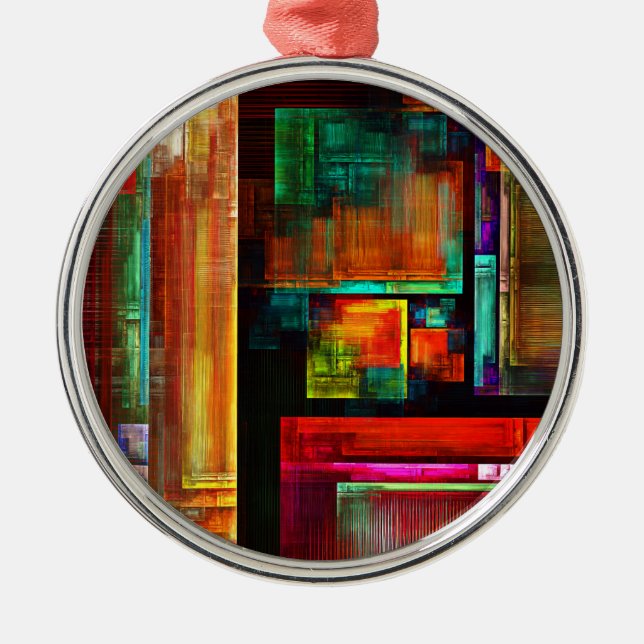 Colourful Squares Modern Abstract Art Pattern #04 Metal Ornament (Front)