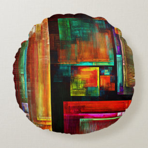 Colourful Squares Modern Abstract Art Pattern #04 Round Cushion