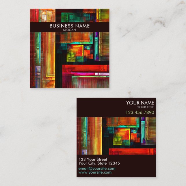 Colourful Squares Modern Abstract Art Pattern #04 Square Business Card (Front/Back)