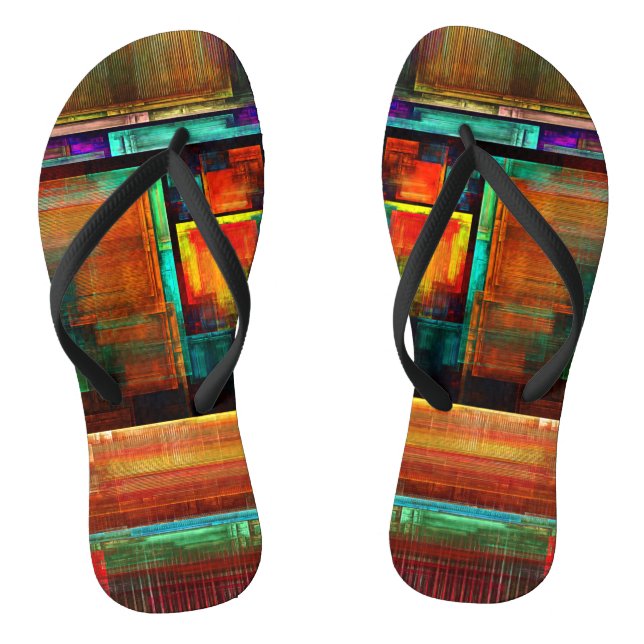 Colourful Squares Modern Abstract Art Pattern #04 Thongs (Footbed)