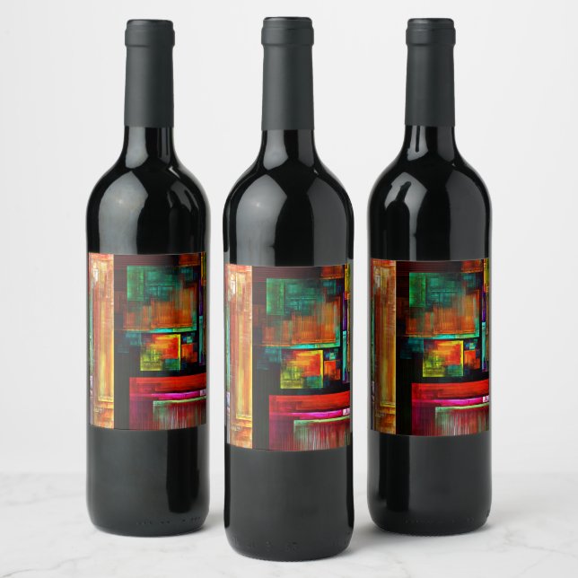 Colourful Squares Modern Abstract Art Pattern #04 Wine Label (Bottles)