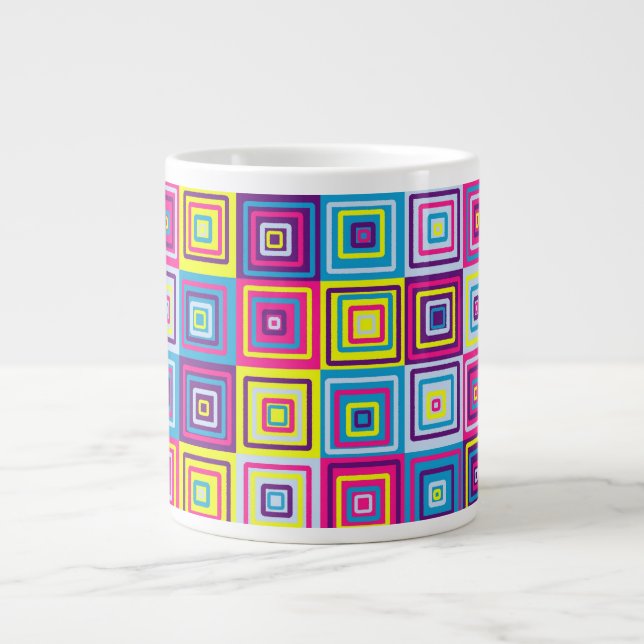Colourful Squares Pattern Large Coffee Mug (Front)