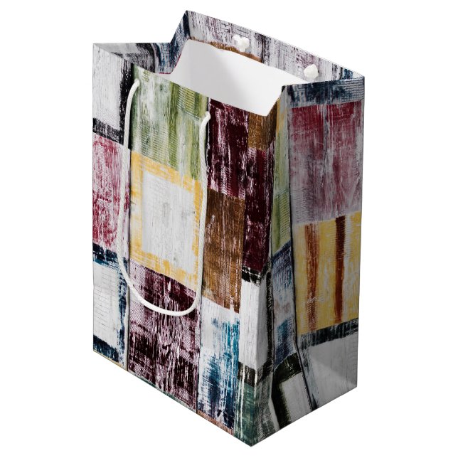 Colourful  squares pattern medium gift bag (Front Angled)