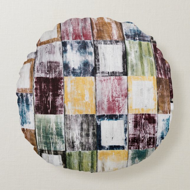 Colourful  squares pattern round cushion (Front)