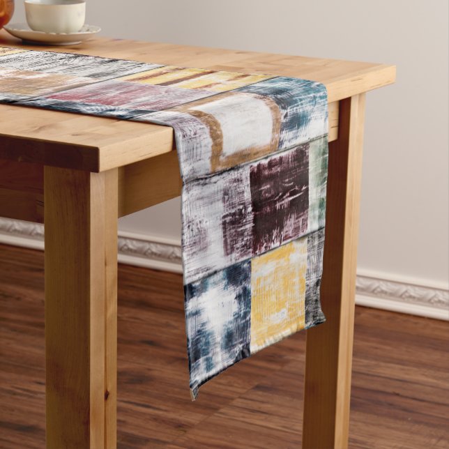Colourful  squares pattern short table runner (In Situ)
