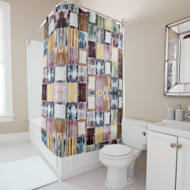 Colourful  squares pattern shower curtain (In Situ)