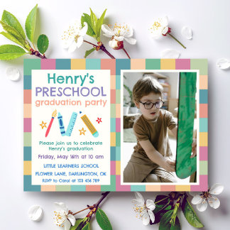 Colourful Squares Photo Preschool Graduation Invitation