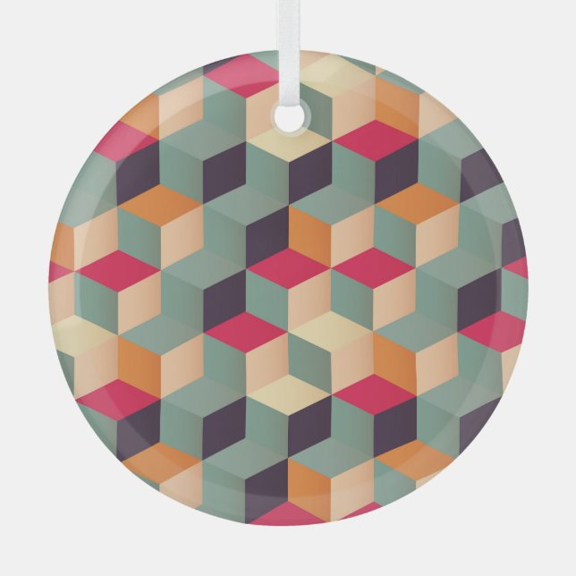 Colourful squares, retro geometric pattern. glass tree decoration (Front)