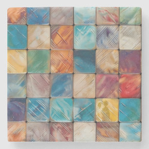 Colourful Squares Stone Coaster
