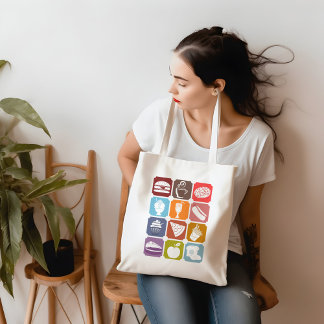 Colourful Squares Tasty Food silhouette for Foodie Tote Bag