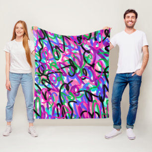 Colourful Squiggles Abstract Art Fleece Blanket