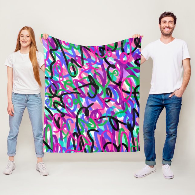 Colourful Squiggles Abstract Art Fleece Blanket (In Situ)